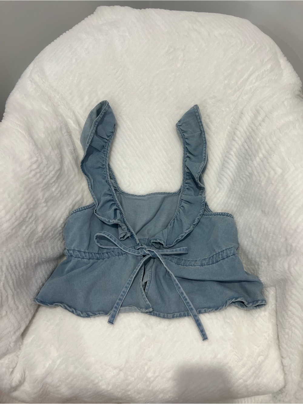 SHEIN Light Blue Ruffled Tie-Front Denim-Look Crop Camisole